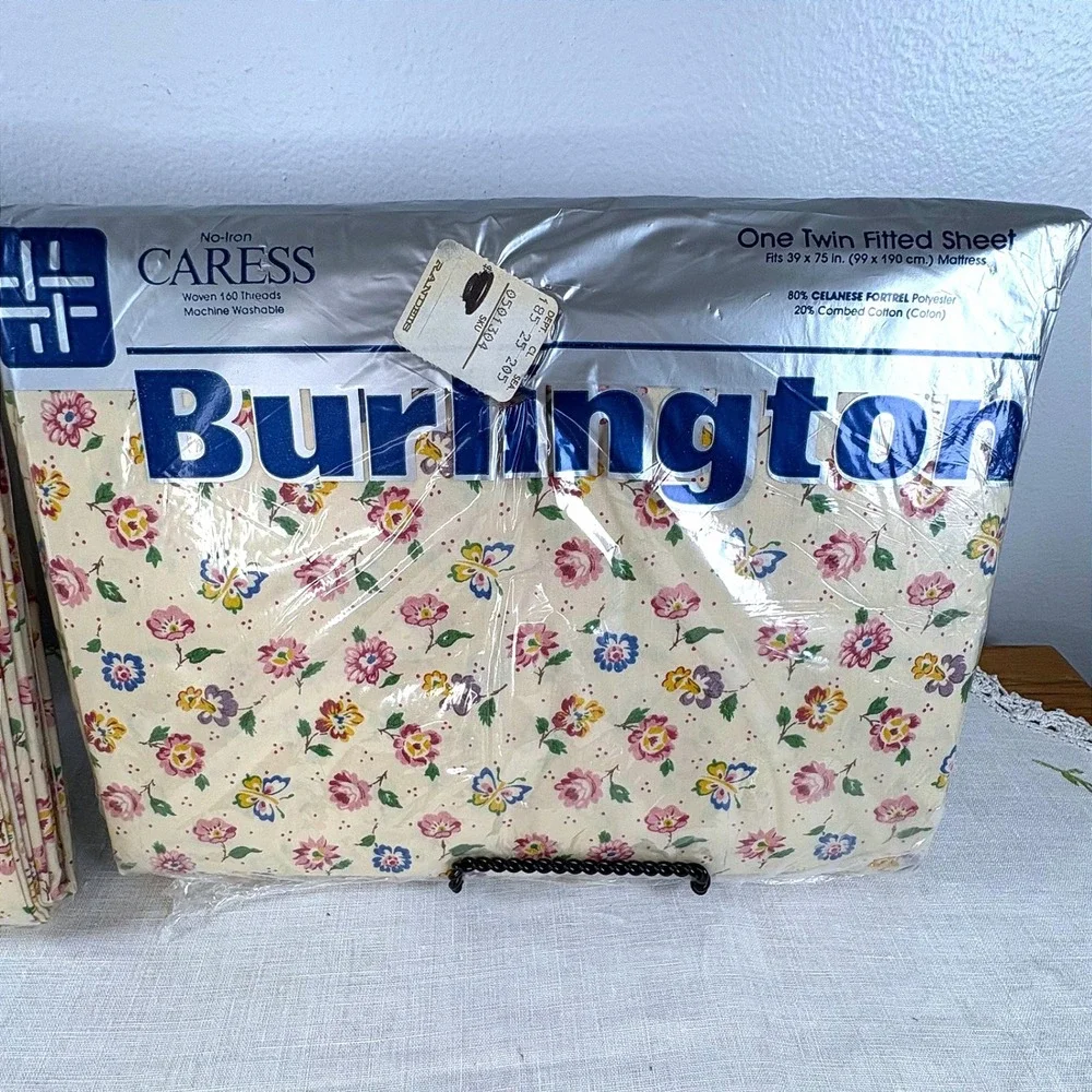 Vintage Burlington Caress Twin Sheet Set Floral Butterfly Scalloped New NOS
